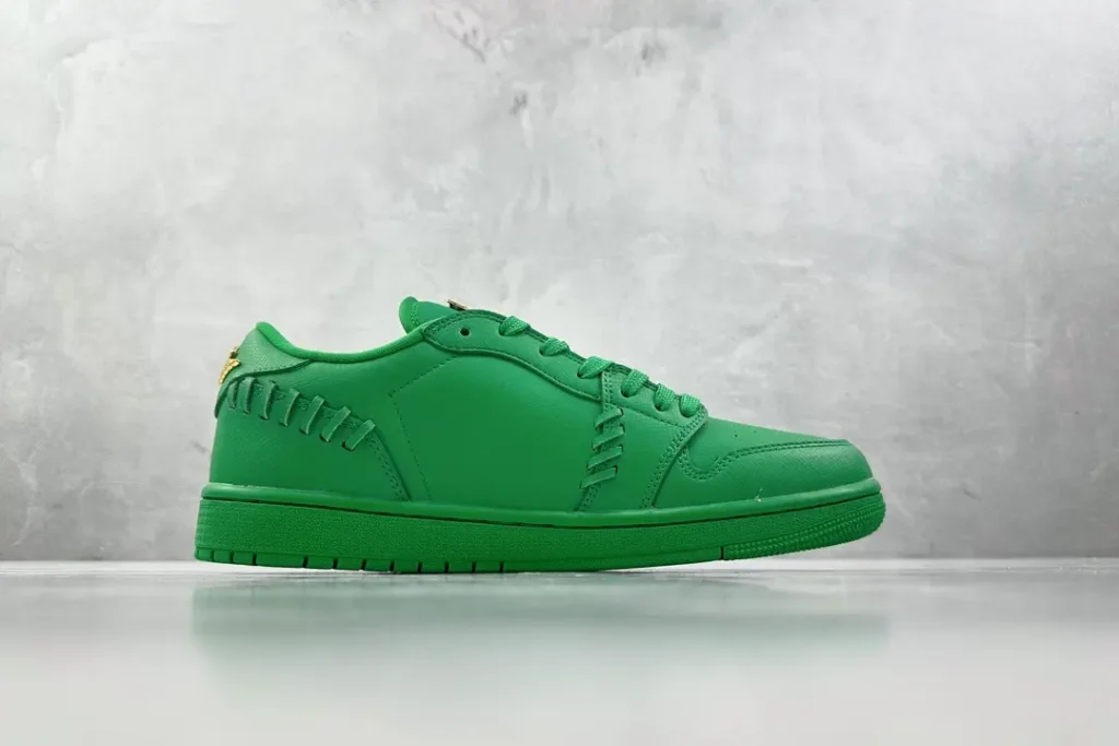 Nike Jordan 1 Low OG SP 553558-303 green colorway full leather sneaker with gold accents
