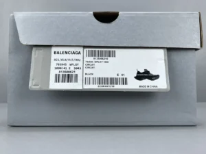 Balenciaga sneaker box featuring product label for 13th Generation CIRCUIT print, size E 41, showcasing brand details and barcode.