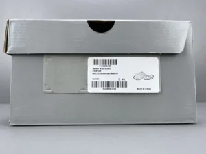 Balenciaga shoe box featuring product label and barcode, associated with the Balenciaga Parisian Stapler Shoes for sale.