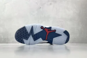 Nike Jordan 6 Retro Midnight Navy CT8529-401 blue and white rubber sole sneaker with red Jumpman logo