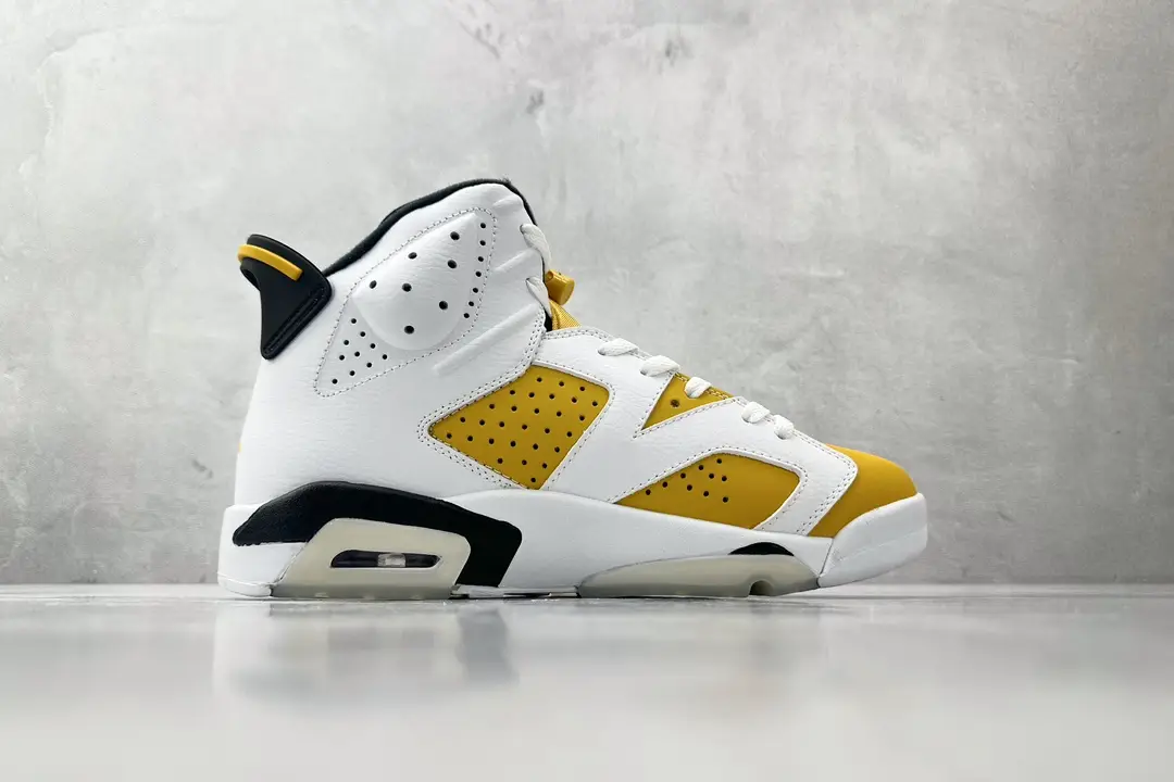 Nike Jordan 6 Retro DH0690-107 white yellow black colorway leather and synthetic sneakers