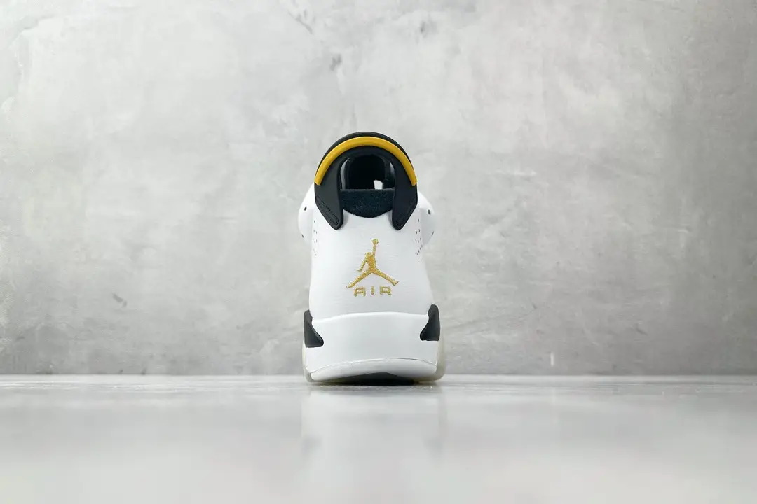 Nike Jordan 6 Retro DMP DS White/Black-Metallic Gold leather sneakers viewed from back