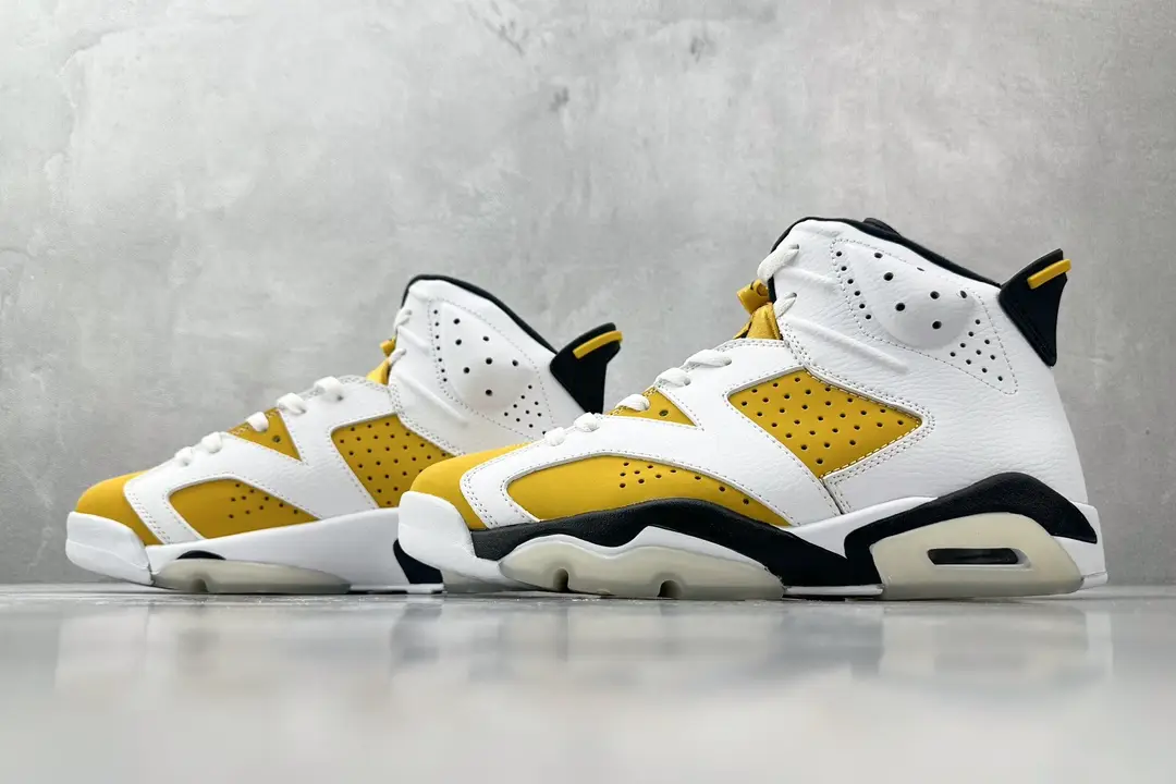 Nike Jordan 6 Retro DJ0191-700 white yellow black leather sneakers with perforated details