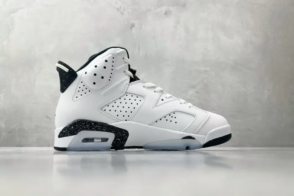 Nike Jordan 6 Retro Black Cement Style CT8529-063 white black leather sneaker with speckled midsole