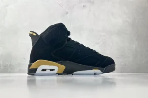 Nike Jordan 6 Retro DMP 384664-070 black and metallic gold nubuck sneaker with rubber sole