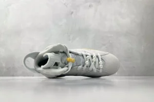 Air Jordan 6 Retro Pearl Style 384664-061 white pearl leather sneakers with yellow lace lock