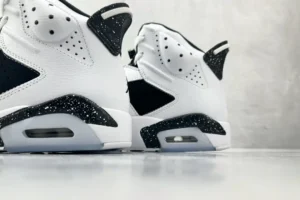 Nike Air Jordan 6 Retro White/Black speckled accents leather sneakers close-up view