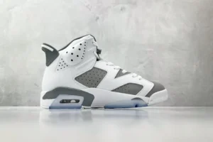 Nike Air Jordan 6 Retro White/Dark Grey sneakers leather and rubber material with visible air unit and perforated side panels