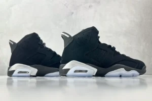 Air Jordan 6 Retro Black/White sneaker premium nubuck leather with translucent sole and metallic accents