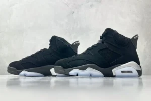 Nike Jordan 6 Retro 384664-010 black colorway nubuck leather sneakers with icy translucent sole