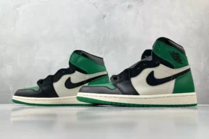 Nike Jordan 1 Retro High OG 555088-030 White/Green-Black leather sneaker with iconic Nike swoosh and ankle collar