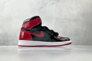 Nike Air Jordan 1 High OG Bred patent leather sneakers black red white colorway