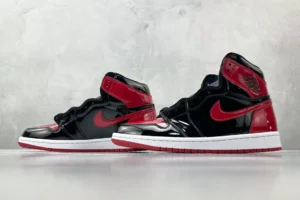 Nike Air Jordan 1 High OG Bred patent leather sneakers black red white rubber sole