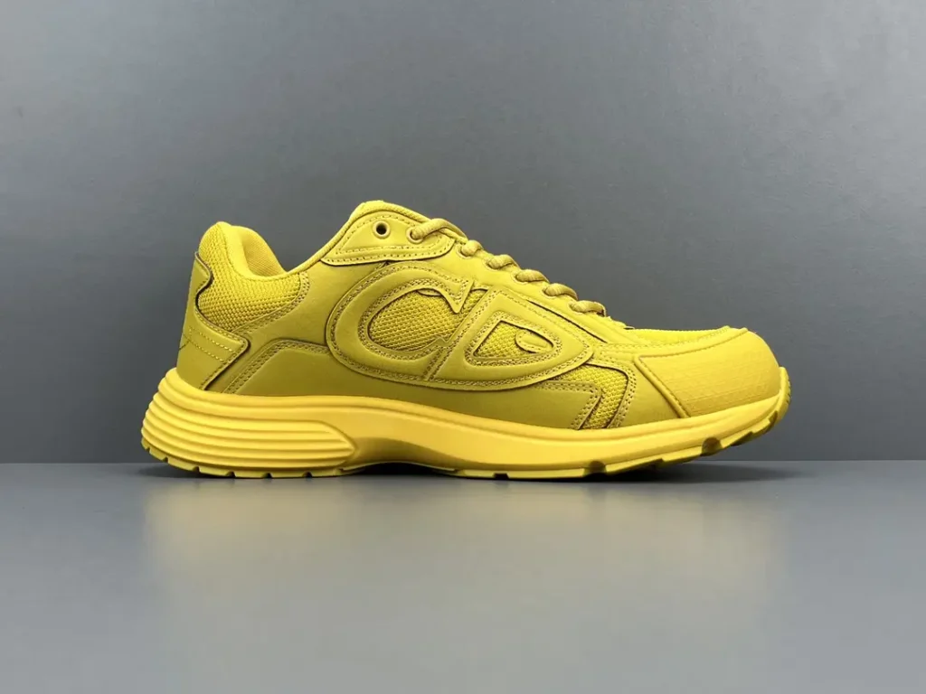 Dior B22 sneaker yellow colorway leather mesh athletic shoes with rubber sole