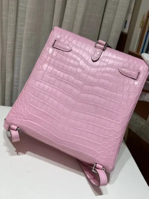 Hermès Kelly 25 Bag pink crocodile leather small flap handbag silver hardware