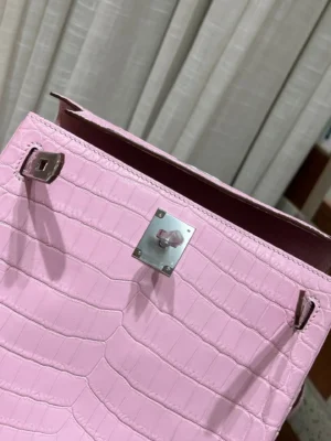 Hermès Kelly 25 bag pink crocodile leather silver hardware luxury handbag