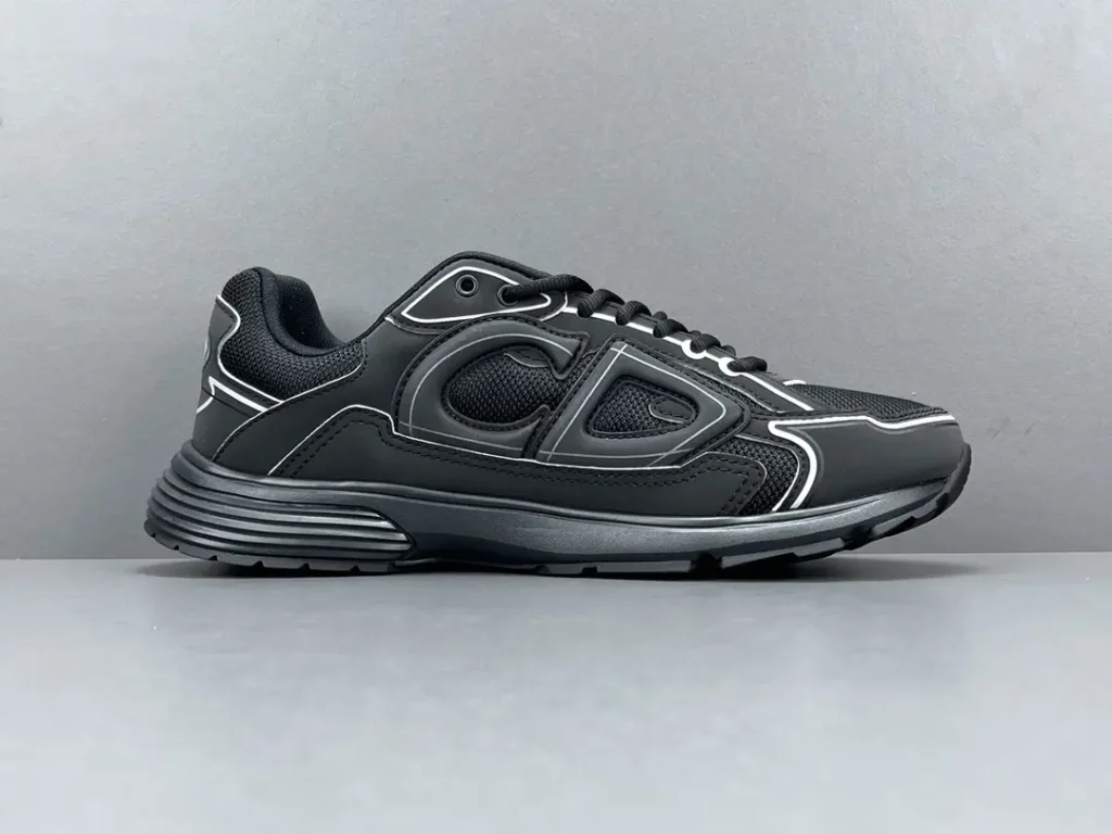 Christian Dior B22 black grey leather mesh sneakers with reflective detailing