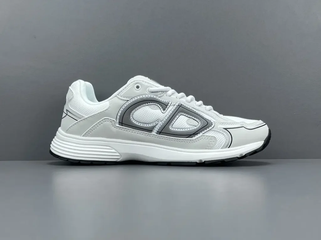 Christian Dior B22 white black gray leather mesh sneakers with CD logo detail