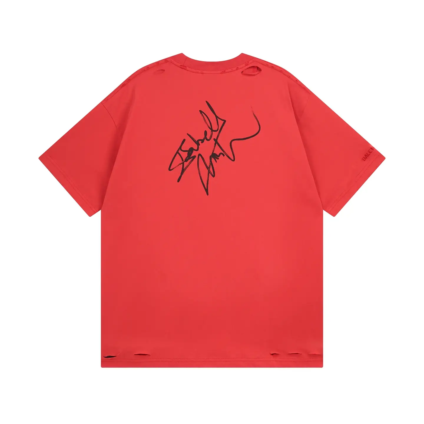 Balenciaga oversized T-shirt red cotton fabric with black signature print and distressed details