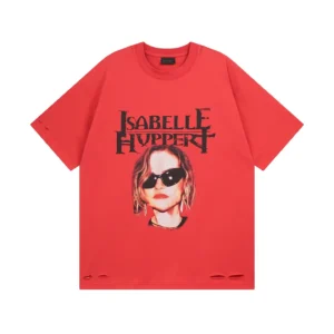 Balenciaga T-shirt Isabelle Huppert red cotton short sleeve distressed crew neck tee