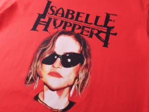 Isabelle Huppert graphic t-shirt red cotton with black print and portrait design