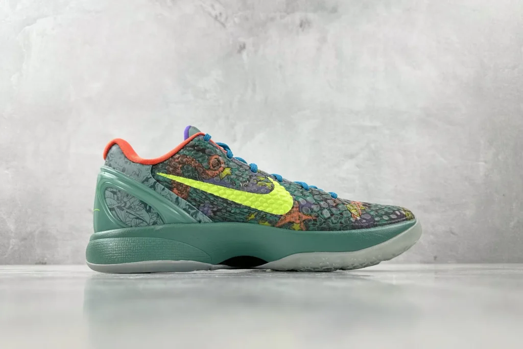 Nike Kobe 8 System Protro floral pattern multicolor mesh sneakers with green midsole and neon yellow swoosh