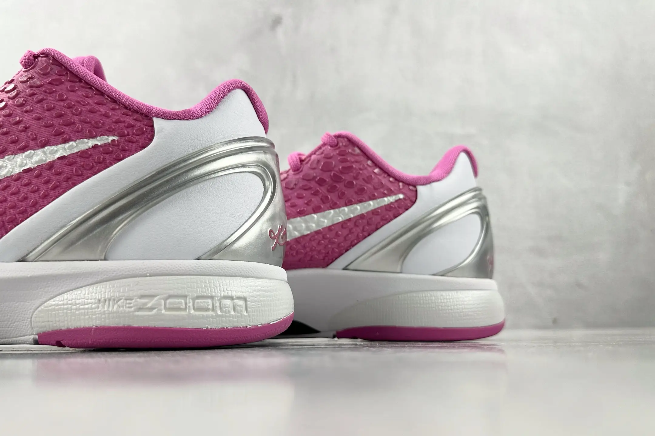 Nike Zoom Kobe 5 Protro pink white silver synthetic leather sneakers with textured detailing