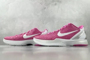 Nike Kobe 6 Protro pink white snakeskin leather sneakers with silver heel detail and white midsole