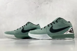 Nike Zoom Kobe 4 Protro green black suede sneakers with metallic silver heel counter and white sole