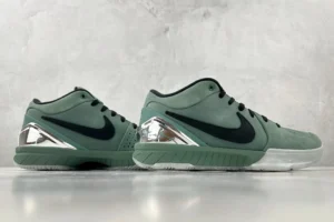 Nike Zoom Kobe IV Protro teal green black leather sneakers with silver heel accents