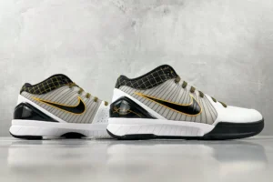 Nike Kobe 4 Protro white black yellow leather sneakers with mesh details and signature heel logo