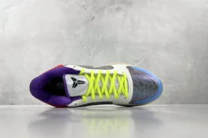 Nike Kobe 5 Protro Easter multi-color leather and mesh sneakers with neon yellow laces and purple lining