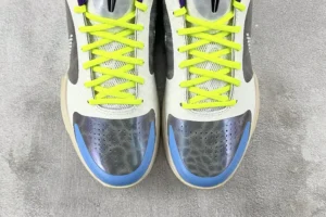 Nike Kobe 6 Protro white black blue yellow mesh synthetic sneakers with detailed toe overlays