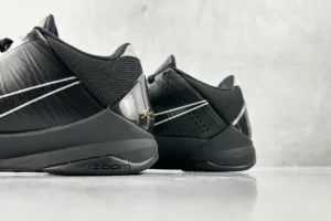Nike Zoom Kobe 5 Black Knight sneakers showcasing sleek black design, textured upper, and signature Zoom cushioning, ideal for sneaker enthusiasts and collectors.