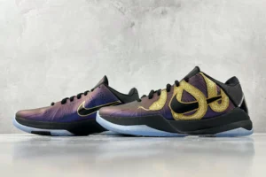 Nike Kobe 5 Protro Court Purple gold black synthetic basketball sneakers with icy sole
