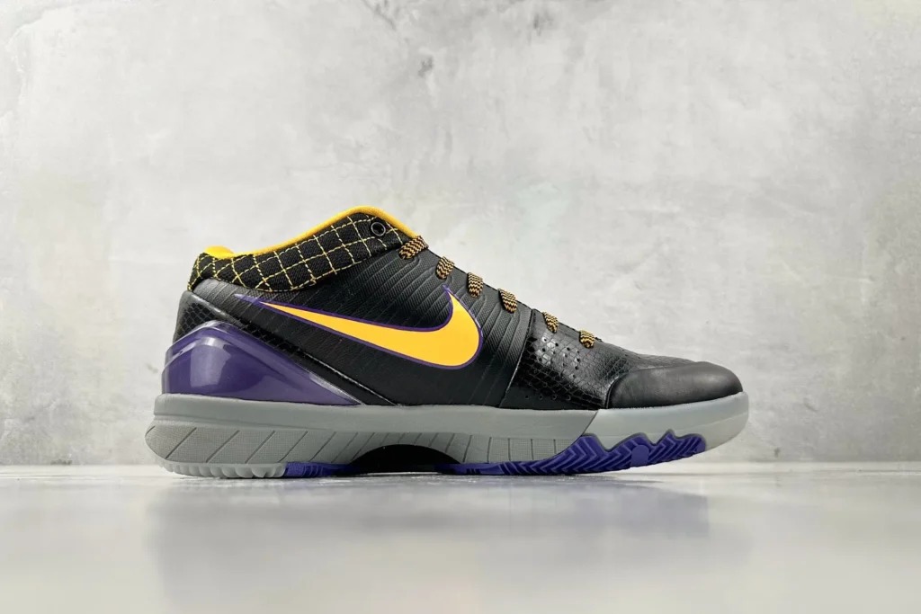 Nike Kobe 4 Protro black yellow purple leather basketball sneakers with grey sole