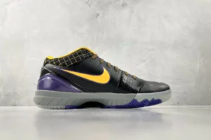 Nike Kobe 4 Protro black yellow purple leather basketball sneakers with grey sole