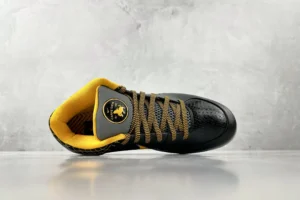 Nike Air Force 1 Carpe Diem black yellow leather sneakers with patterned laces and cushioned collar