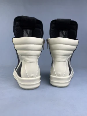 Rick Owens Geobasket sneakers white black leather high-top with zipper closure and padded collar