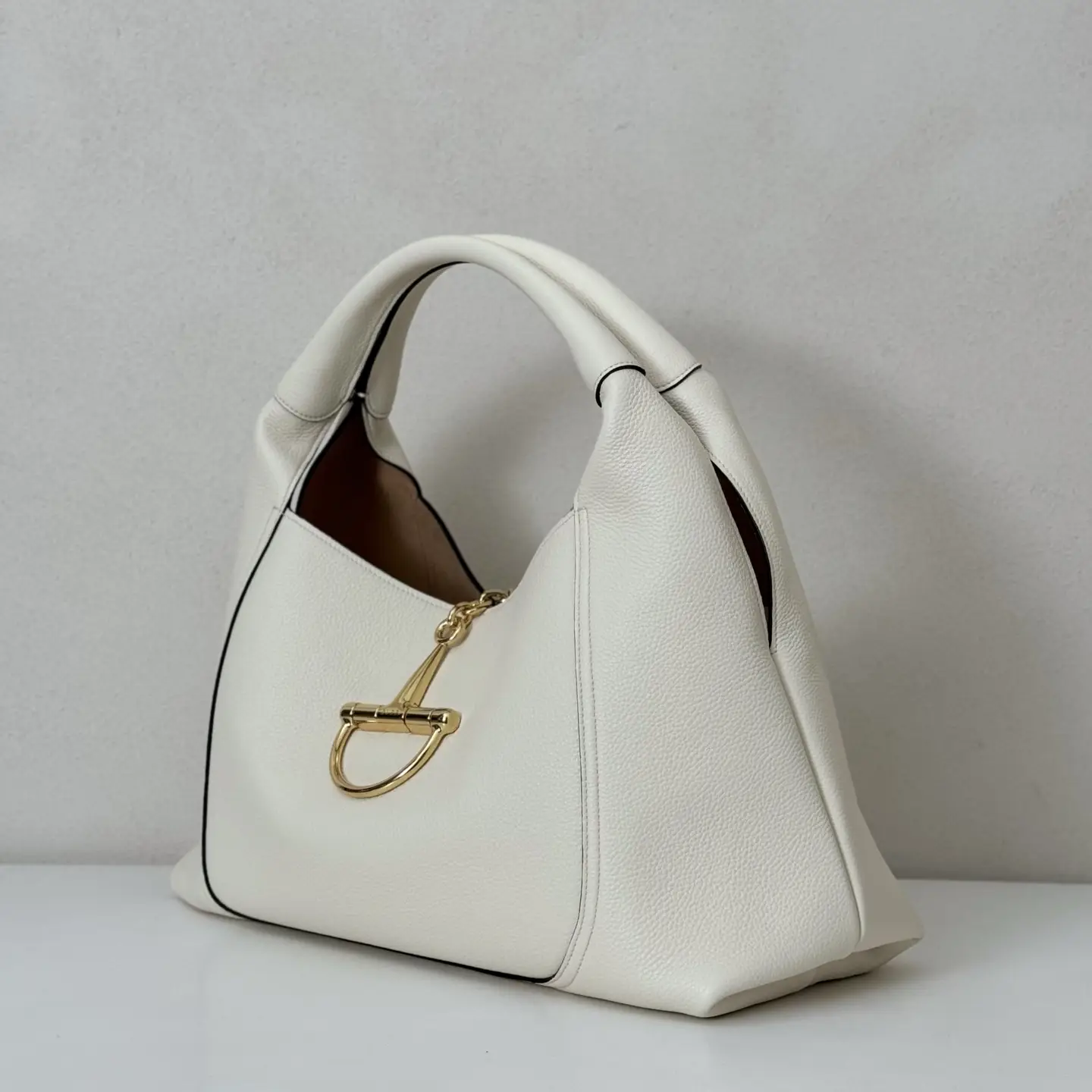 Givenchy Golfetto medium ivory white leather hobo bag with gold hardware clasp detail