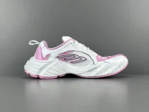 Skechers D'Lites 11936 white pink leather mesh sneakers with chunky sole and embroidered logo