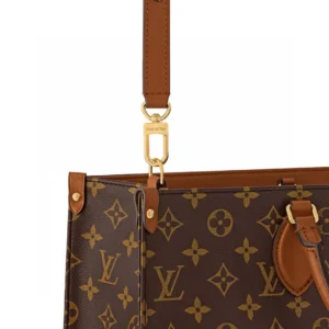 Louis Vuitton Onthego GM large monogram canvas tote bag brown leather trim gold hardware