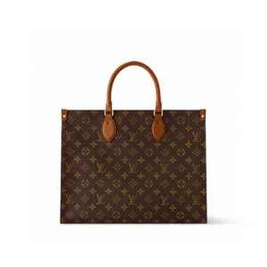 Louis Vuitton Onthego GM large monogram canvas tote bag brown leather handles