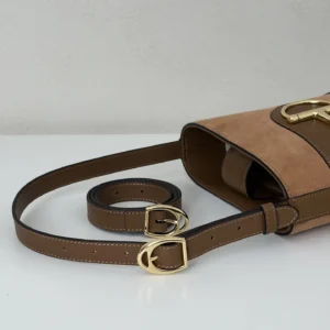 Dior Saddle bag small size brown suede and leather with gold buckle hardware shoulder strap