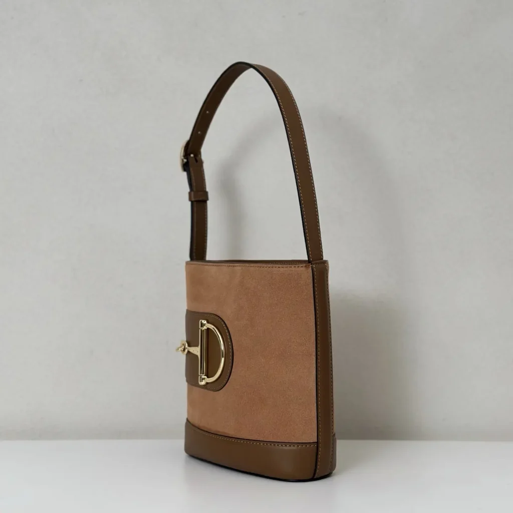 Dior 30 Montaigne small bag beige suede brown leather gold hardware buckle shoulder bag