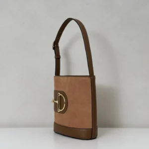 Dior 30 Montaigne small bag beige suede brown leather gold hardware buckle shoulder bag