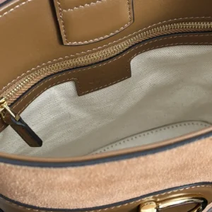 Gucci Jackie 1961 medium tan leather and suede hobo bag with gold hardware interior view