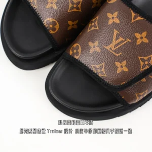 Louis Vuitton Trainer slides brown monogram leather with black sole sandals