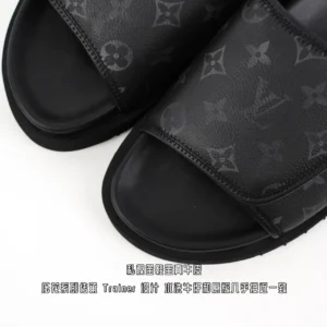 Louis Vuitton Trainer slides black monogram leather sandals with cushioned sole and open toe design