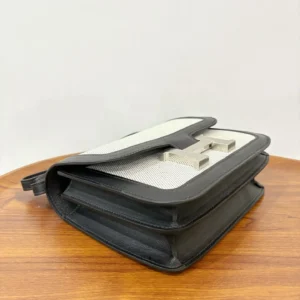 Hermès Constance 18 bag black leather canvas white silver hardware compact design